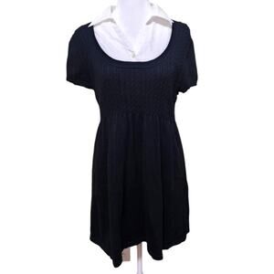 Sonoma Sweater Black Cable Knit Short Sleeve Collared Women's Sz Large Vintage